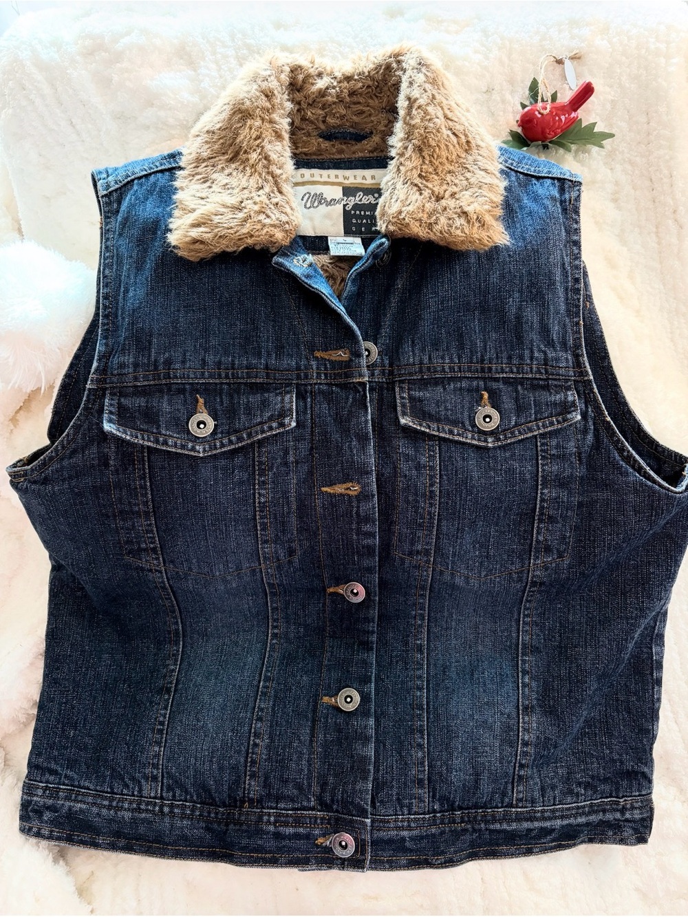 Wrangler Sherpa Lined Denim Vest Western Outerwear Blue Unisex L 🎥